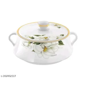 Plastic Floral Casserole - 1500ml, White_Green,