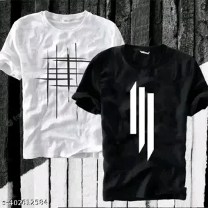 Mens white black printed combo tshirt 
