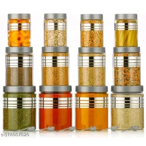Premium 12 pcs Line Printed Storage Container With 12Pcs Spoon (FREE) , (4 Piece-1200ml , 