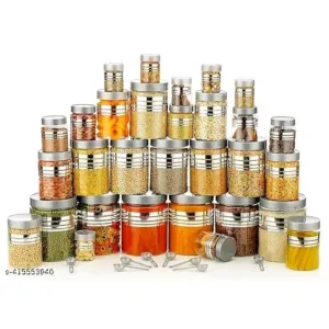 Kichen Storage silverline Containers (24 pcs) - 250 ml, 350 ml, 650 ml, 1200 ml Plastic Gr