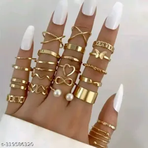  For Girls Women Gold Plated Contemporary Stackable Rings Set of 22
