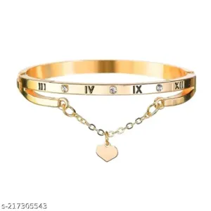 Jewels Galaxy Gold Plated Roman Numbers engraved Stone Studded Korean Bracelet For Women a