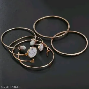 Jewels Galaxy Gold Toned & Gold Plated Set of 6 Contemporary Stackable Korean Bracelet Set