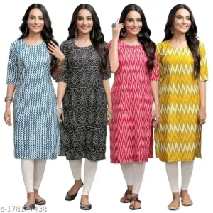 Women's Fashion Straight Crepe Multicolor Kurti (Pack of 4)
