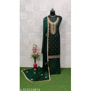 Mahek Sehnaz Women's Green Pure Cotton Embroidery Suits