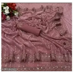 Applique Bollywood Lycra Blend Saree
