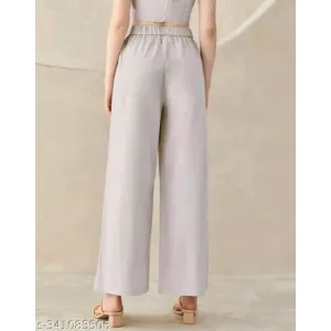SELVIA Women's Solid Straight Beige Trousers & Pants