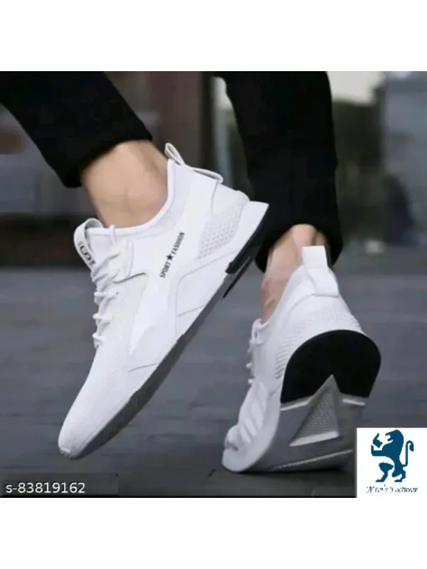 White Solid Sneakers For Men

