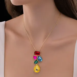 Anti-Tarnish Abstract Multi-Color Shapes Long Pendant Necklace – Premium Women’s 