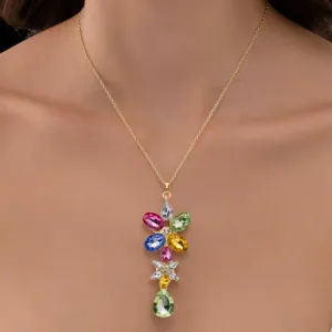 Anti-Tarnish Multi-Color Flower Long Pendant Necklace – Premium Women’s Jewelry
