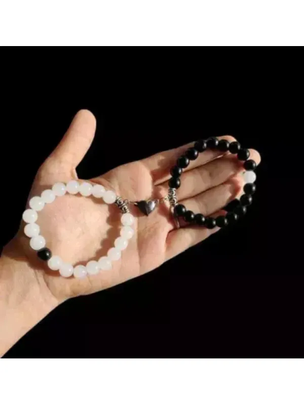 Couple's Bracelet Beads(Black & White), Magnetic Bracelet For Couples