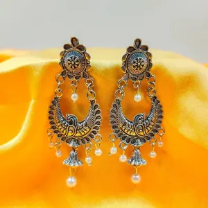 Peacock Half Moon Design Pearls Drop Earring