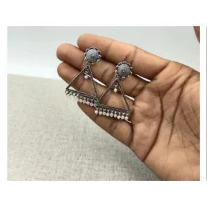 Hollow Triangle Silver beads Drop earrings 