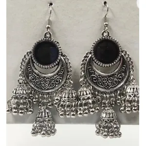Royal Half Moon Design With Triple Jhumka Earring