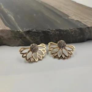 Half Sunflower With Sparkle Stone Stud Earring
