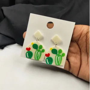 Korean Cuctus Print Light Weight Earring