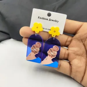 Yellow Flower With Blue Modern Lady Earring