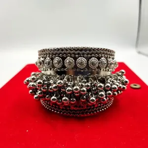 Glittering Colorless Stone & Solid Ghunghroo Cuff Bracelet