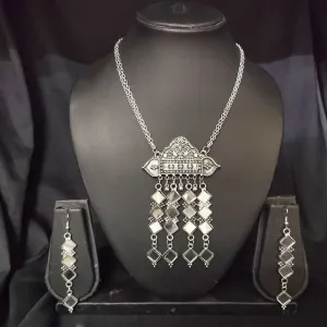 Square Mirror Dangle Antique Earring Necklace Set