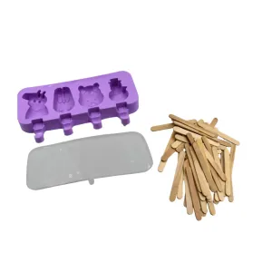 5949 SILICONE POPSICLE MOLDS ICE CREAM POP MOLDS 4 CAVITIES WITH LIDS 50 PACK STICKS
