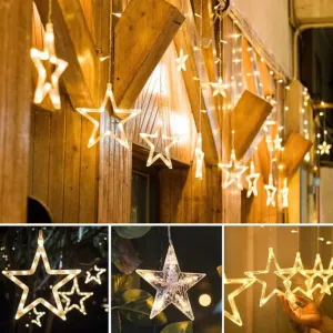1278 12 STARS CURTAIN STRING LIGHTS, WINDOW CURTAIN LIGHTS WITH 8 FLASHING MODES