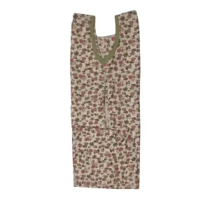Women Or Girls Silk Off White Floral Print Half Sleeves Kurti Large