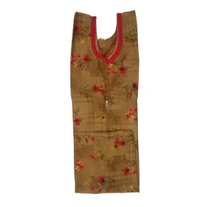 Women Or Girls Silk Light Brown Floral Print Half Sleeves Kurti Large