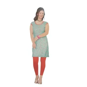 Women Or Girls Silk Light Blue Floral Print Half Sleeves Kurti Large

