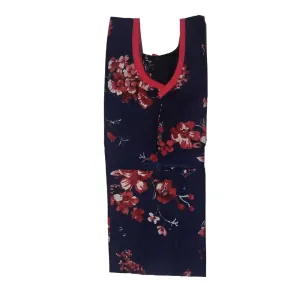 Women Or Girls Silk Purple Floral Print Half Sleeves Kurti Large