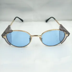 Metallic Frame UV Protected Round Shape Light Blue Lens For Men And Women