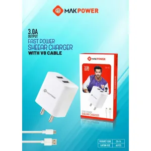 Make Power | Fast Power Charger With V8 Cable 3.0A | MK CH-14 | Fast Charger