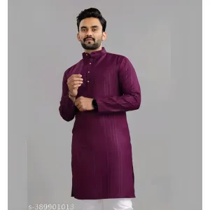 Men long sleeve cotton blend kurta. 