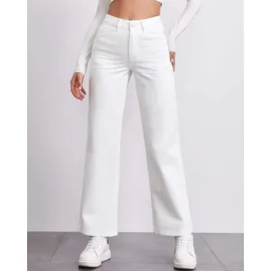 White High waist Wide Leg Denims