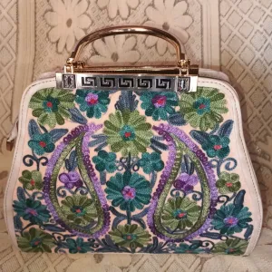 Wedding Hand Sling Bag With Ari Work Embroidery And Steel Handle