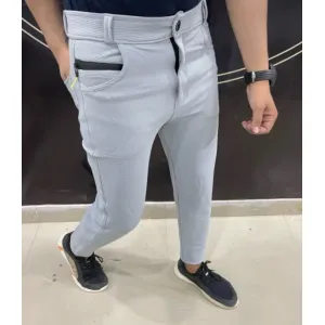 Regular Fit Men Grey Trousers