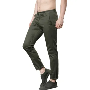 Slim Fit Men Dark Green Trousers