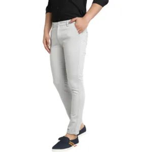 Slim Fit Men Silver Trousers
