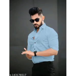 Men Solid Formal Light Blue, Dark Blue Shirt