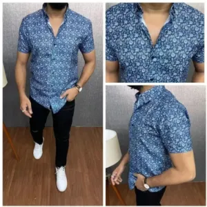 Floral Print Casual Blue Shirt