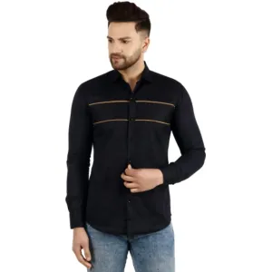 Men Striped Casual Black Shirt