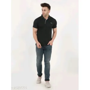 Kvetoo Men's Regular Fit Polo Neck Printed T-shirt