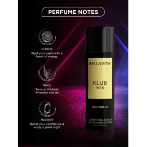 Bellavita KLUB MAN Deo Parfum Long lasting deodorant with Citrus & Woody