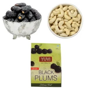 Black Dates 250g + Cashew W320 Regular 500g + Yuvi Black Plums 250g Combo