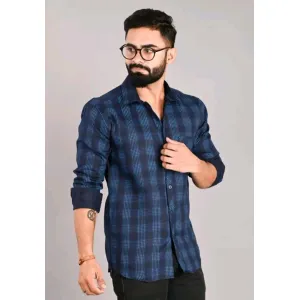 XENOR Men's Checked Regular Navy Blue Shirts