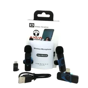 K9 Wireless Microphone for Mobile, Dual Mic System with Mount, WiFi Compatible, with Suppo