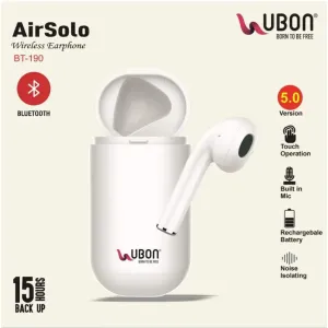Ubon BT-190 Wireless Single Ear Bluetooth | Built-in 15hrs Backup Bluetooth Headset  (Whit