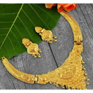 Mansiyaorange One Gram Gold Forming Choker Necklace Jewellery Set For Women (P-6643308)