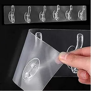 Adhesive Sticker Multi-Purpose 6 Hook for Hanging Strong Heavy Duty Sticky Hooks 