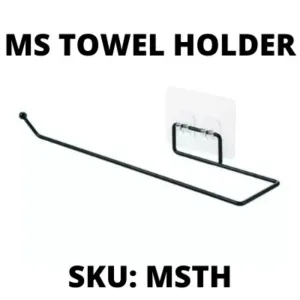 Black Steel towel holder with magic sticker no drilling 