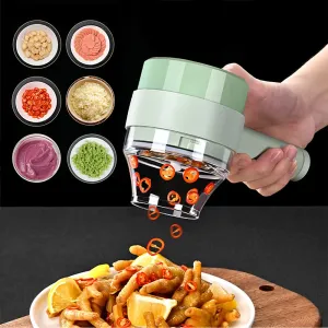 4 In 1 Handheld Electric Vegetable Cutter Set, Multifunction Mini Chopper Food Processor, 